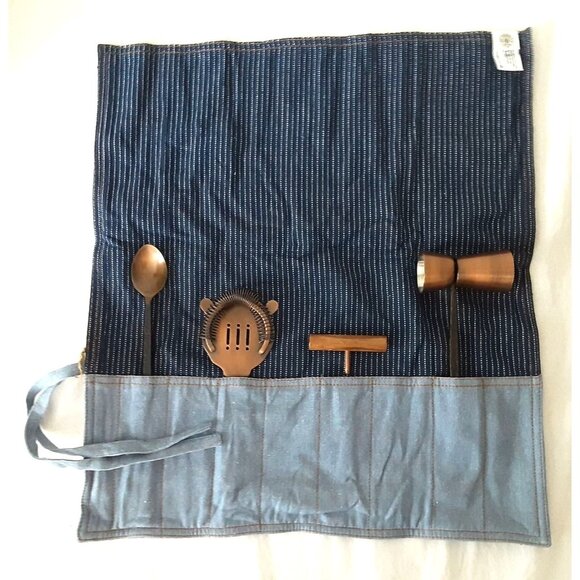 Levis Cocktail Tool Roll Set With Canvas Case & Copper Utensils Bartender Gift - Picture 3 of 4